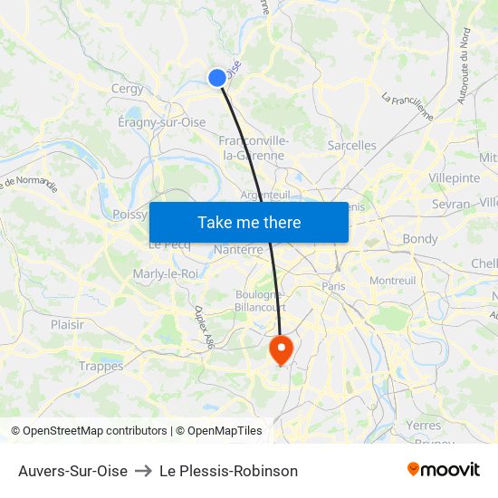 Auvers-Sur-Oise to Le Plessis-Robinson map