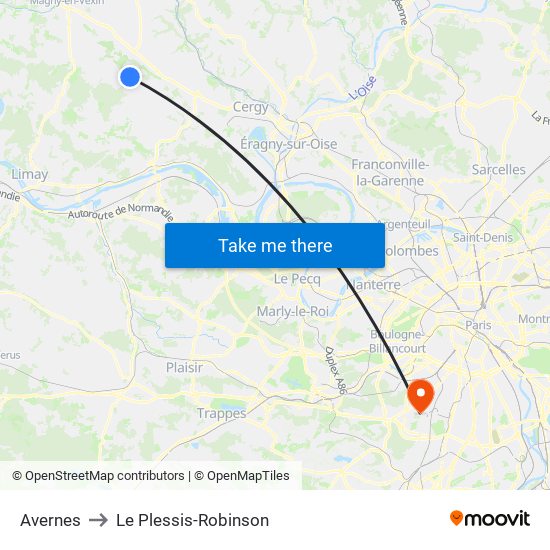 Avernes to Le Plessis-Robinson map