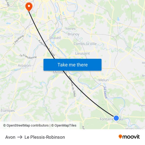 Avon to Le Plessis-Robinson map