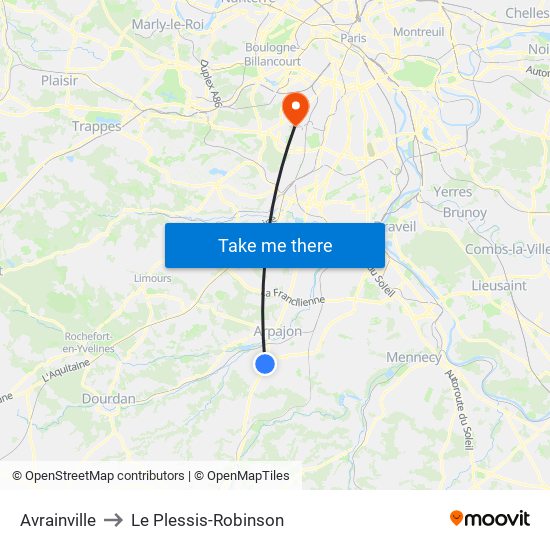 Avrainville to Le Plessis-Robinson map