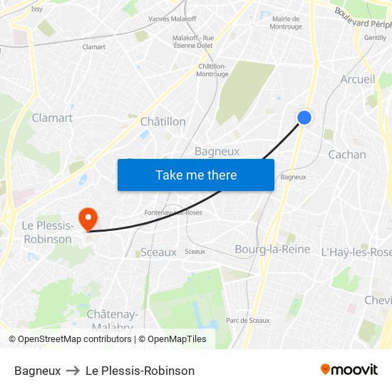 Bagneux to Le Plessis-Robinson map