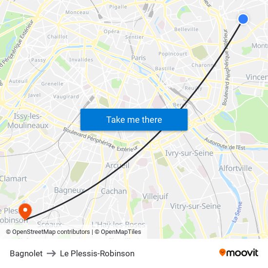 Bagnolet to Le Plessis-Robinson map