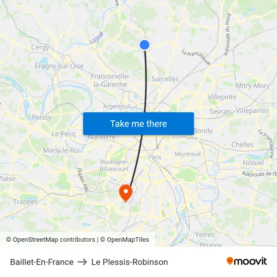 Baillet-En-France to Le Plessis-Robinson map