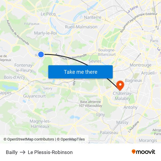 Bailly to Le Plessis-Robinson map