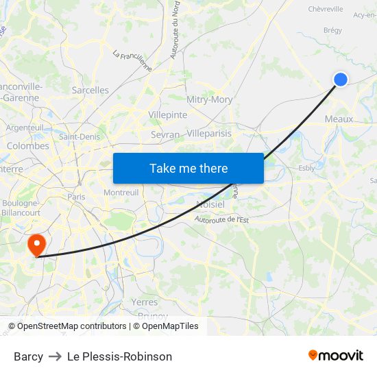 Barcy to Le Plessis-Robinson map