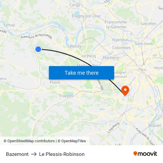 Bazemont to Le Plessis-Robinson map