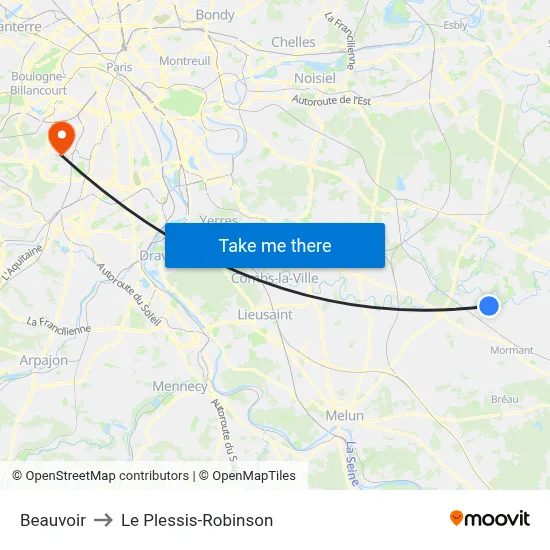 Beauvoir to Le Plessis-Robinson map