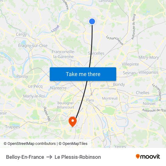 Belloy-En-France to Le Plessis-Robinson map