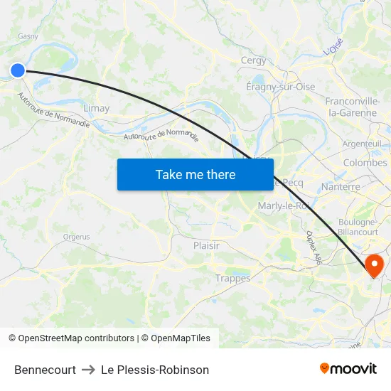 Bennecourt to Le Plessis-Robinson map