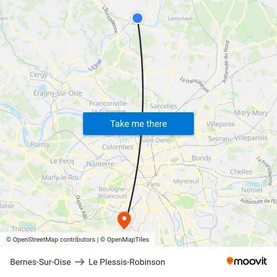 Bernes-Sur-Oise to Le Plessis-Robinson map