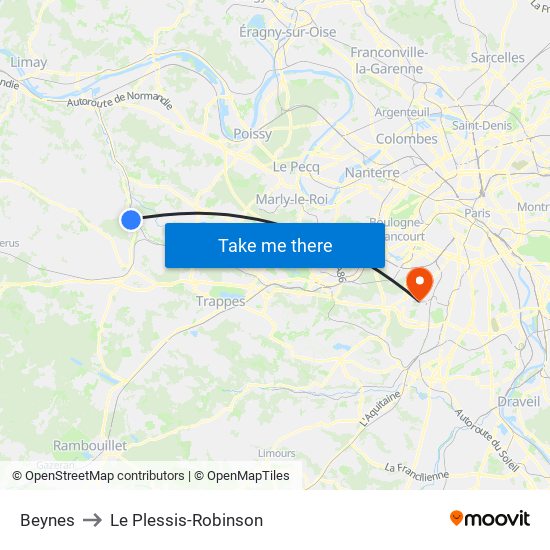 Beynes to Le Plessis-Robinson map