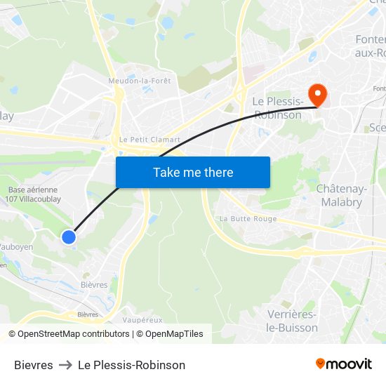Bievres to Le Plessis-Robinson map
