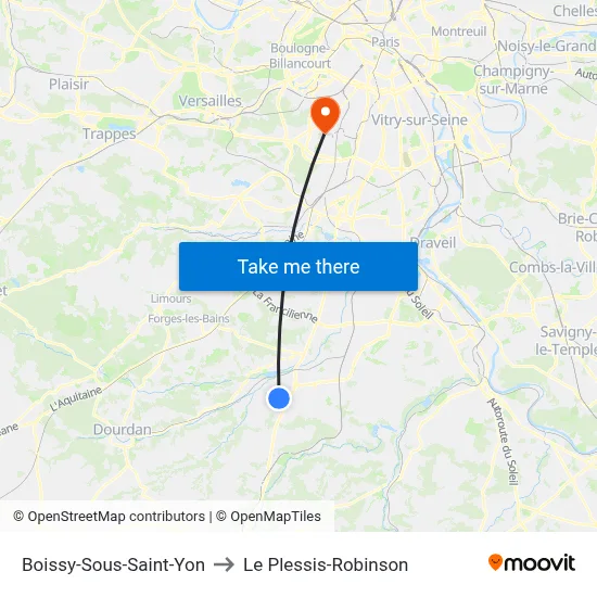 Boissy-Sous-Saint-Yon to Le Plessis-Robinson map