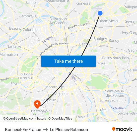 Bonneuil-En-France to Le Plessis-Robinson map