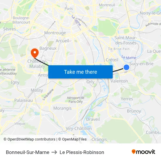 Bonneuil-Sur-Marne to Le Plessis-Robinson map
