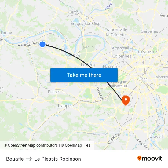 Bouafle to Le Plessis-Robinson map