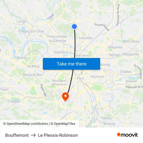 Bouffemont to Le Plessis-Robinson map