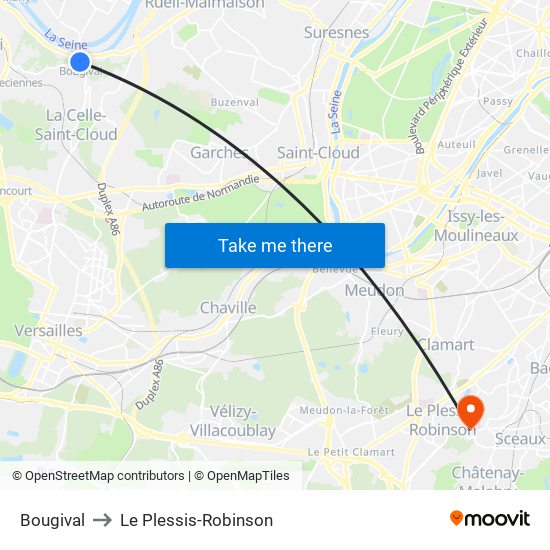 Bougival to Le Plessis-Robinson map