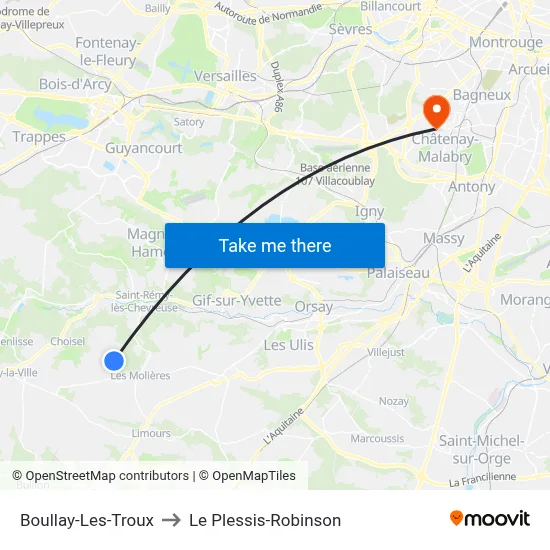 Boullay-Les-Troux to Le Plessis-Robinson map