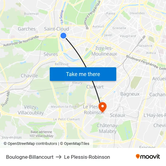 Boulogne-Billancourt to Le Plessis-Robinson map