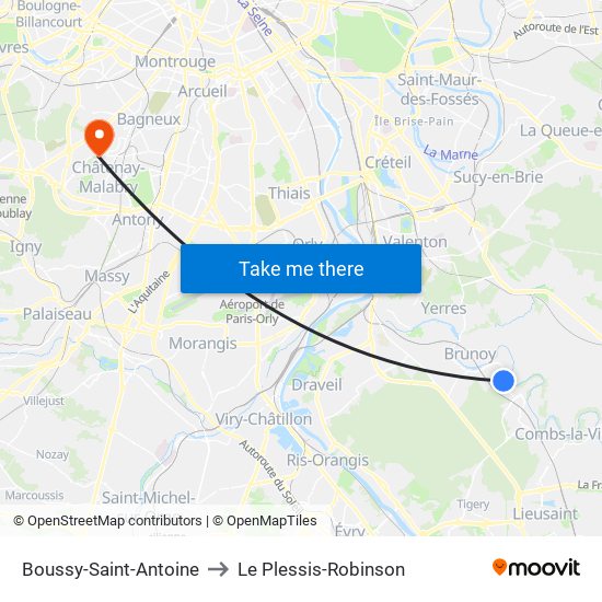 Boussy-Saint-Antoine to Le Plessis-Robinson map