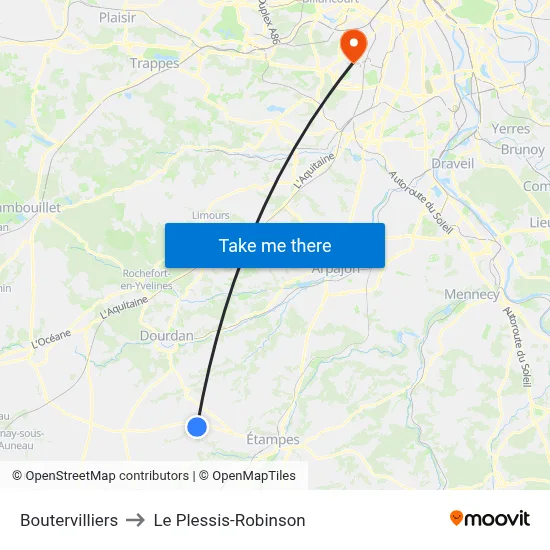 Boutervilliers to Le Plessis-Robinson map