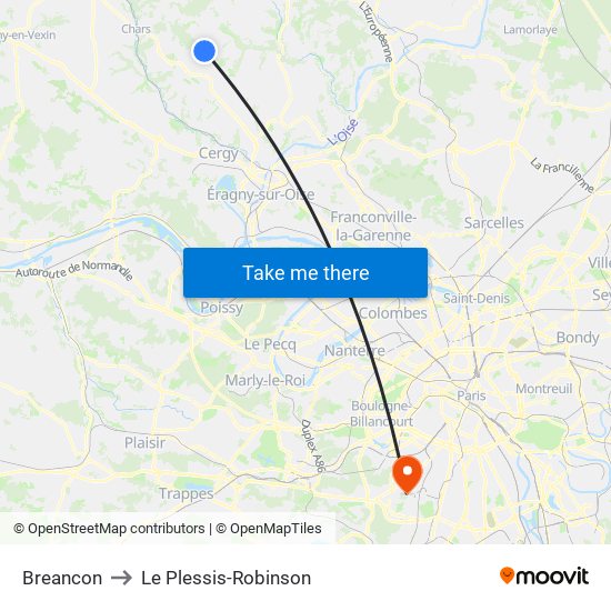 Breancon to Le Plessis-Robinson map