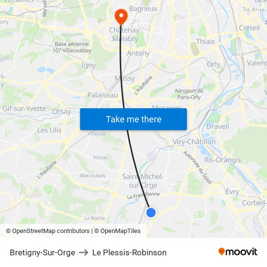 Bretigny-Sur-Orge to Le Plessis-Robinson map