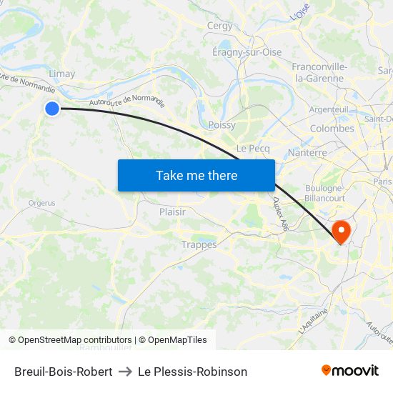 Breuil-Bois-Robert to Le Plessis-Robinson map