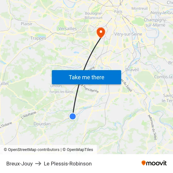 Breux-Jouy to Le Plessis-Robinson map