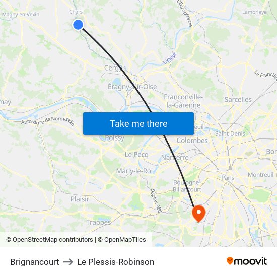 Brignancourt to Le Plessis-Robinson map