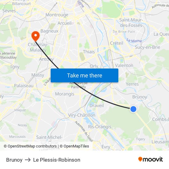 Brunoy to Le Plessis-Robinson map
