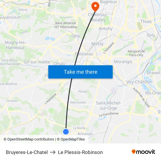 Bruyeres-Le-Chatel to Le Plessis-Robinson map