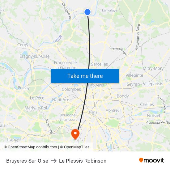 Bruyeres-Sur-Oise to Le Plessis-Robinson map