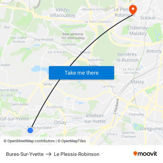 Bures-Sur-Yvette to Le Plessis-Robinson map