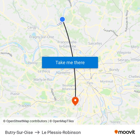 Butry-Sur-Oise to Le Plessis-Robinson map