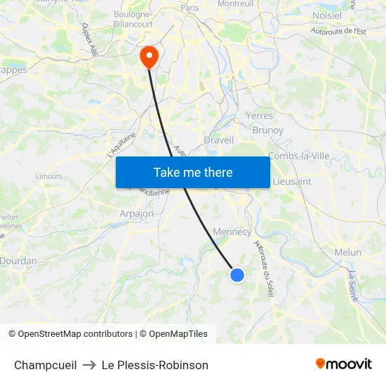 Champcueil to Le Plessis-Robinson map
