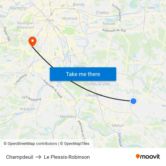 Champdeuil to Le Plessis-Robinson map