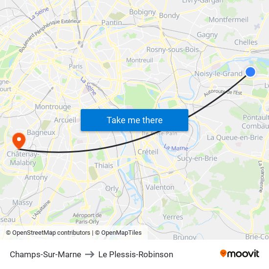 Champs-Sur-Marne to Le Plessis-Robinson map