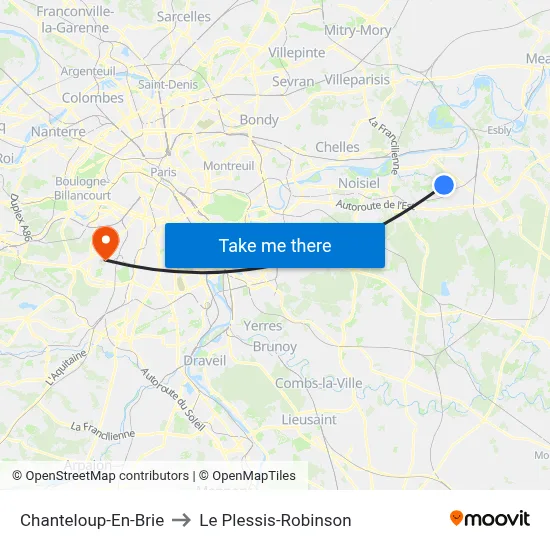 Chanteloup-En-Brie to Le Plessis-Robinson map
