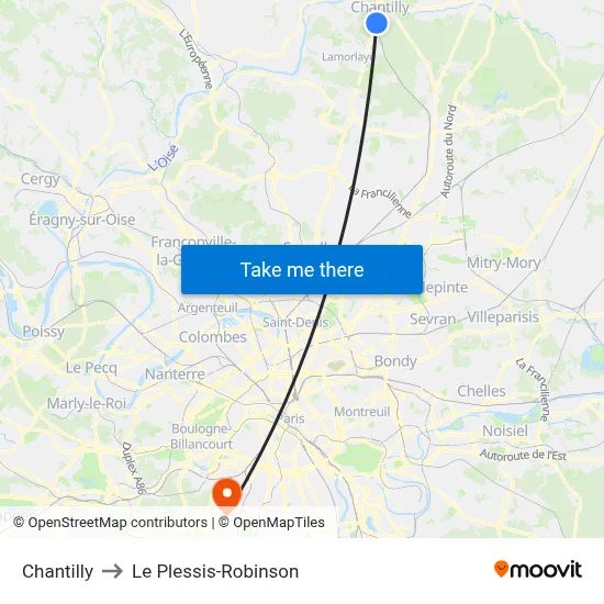 Chantilly to Le Plessis-Robinson map
