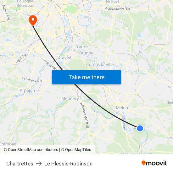 Chartrettes to Le Plessis-Robinson map