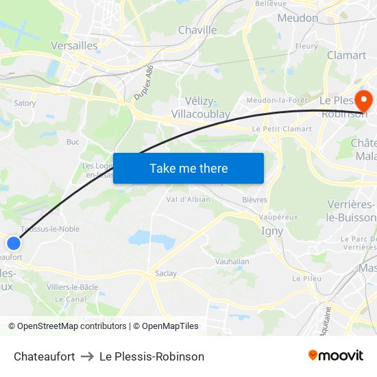 Chateaufort to Le Plessis-Robinson map