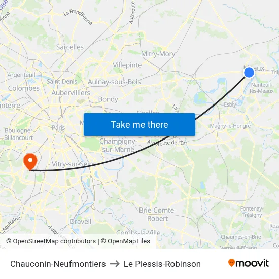Chauconin-Neufmontiers to Le Plessis-Robinson map