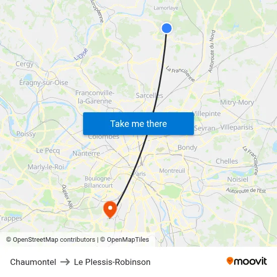 Chaumontel to Le Plessis-Robinson map