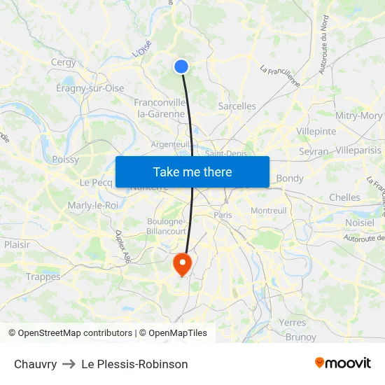Chauvry to Le Plessis-Robinson map