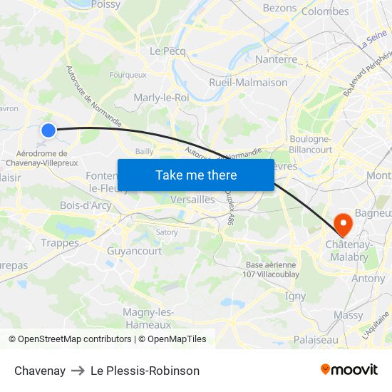 Chavenay to Le Plessis-Robinson map