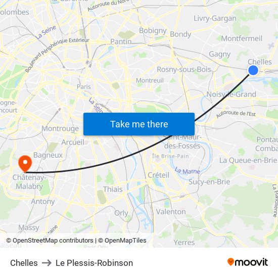 Chelles to Le Plessis-Robinson map