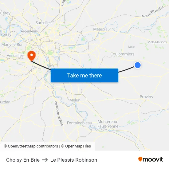 Choisy-En-Brie to Le Plessis-Robinson map