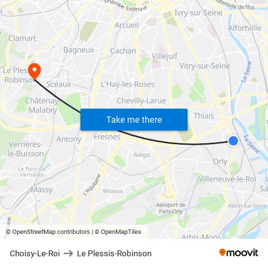Choisy-Le-Roi to Le Plessis-Robinson map
